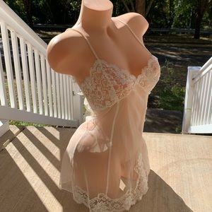 Beautiful Sheer Lace Mesh White Victoria’s Secret Babydoll Sexy Sequin Lingerie